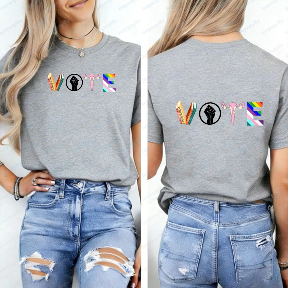 VOTE  Banned Books Reproductive Rights BLM LGBTQ Progress Political Activism Harajuku Y2k Top Gothic Graphic T Shirts Vintage