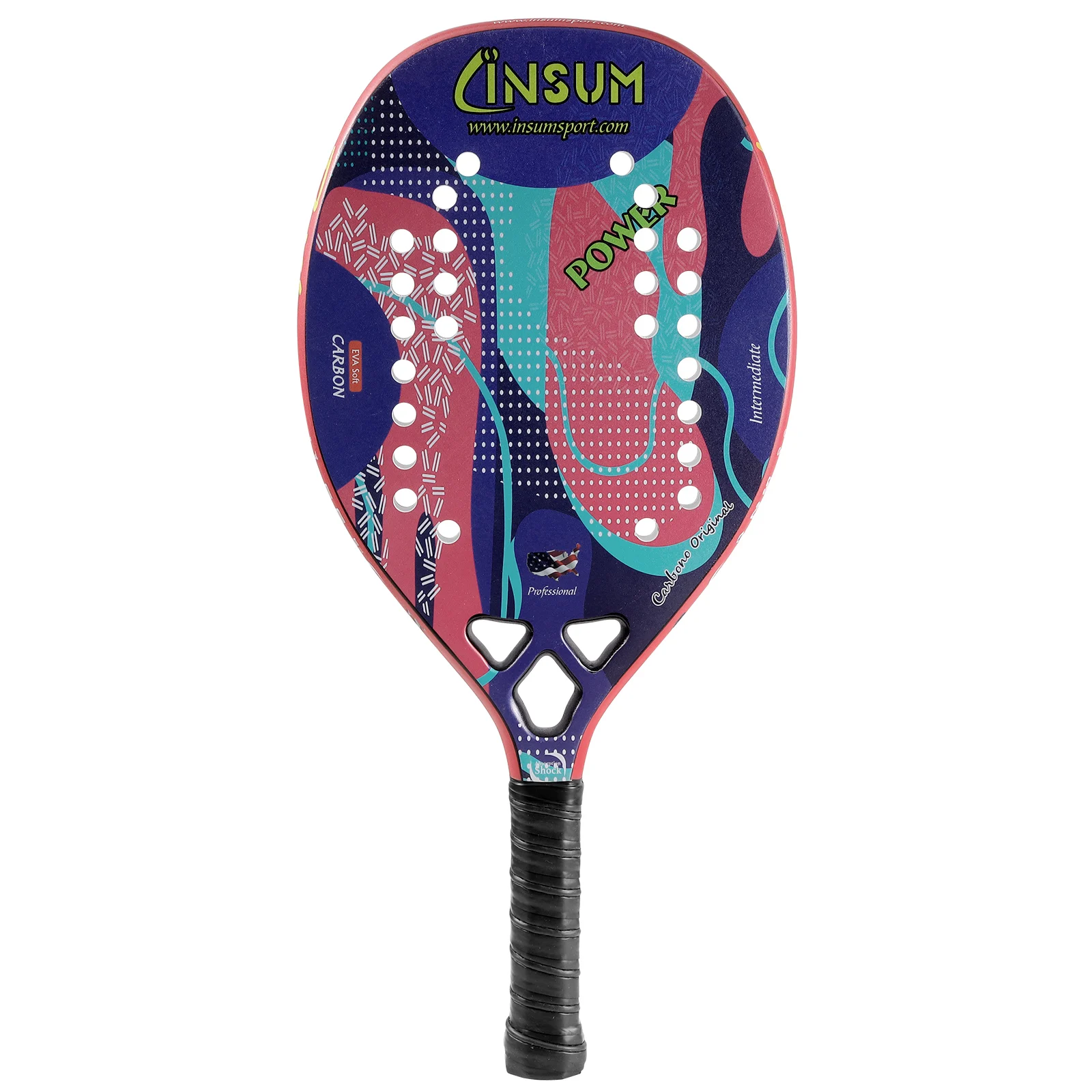 소프트 EVA 라운드 그릿 비치 테니스 라켓, 100% 3K 카본, 22mm, 커버 백 포함
