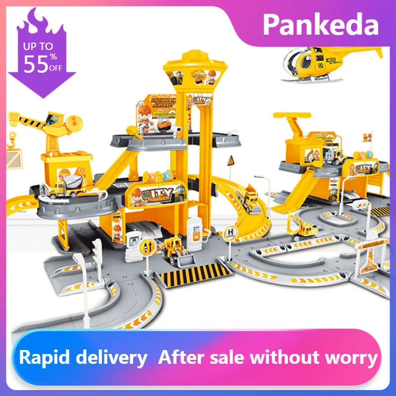 Building Parking Lot Adventure Electric Rail Car  Racing Rail Car Toys Children Brain Mechanical Interactive Rail Cars birthday