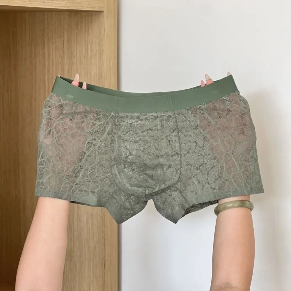 الإبداعية السروال الرجال الملاكم ملخصات شبكة رقيقة الحرير الجليد الدانتيل السراويل الملاكمين الصيف ملابس داخلية جيدة التهوية للرجال يوميا #4