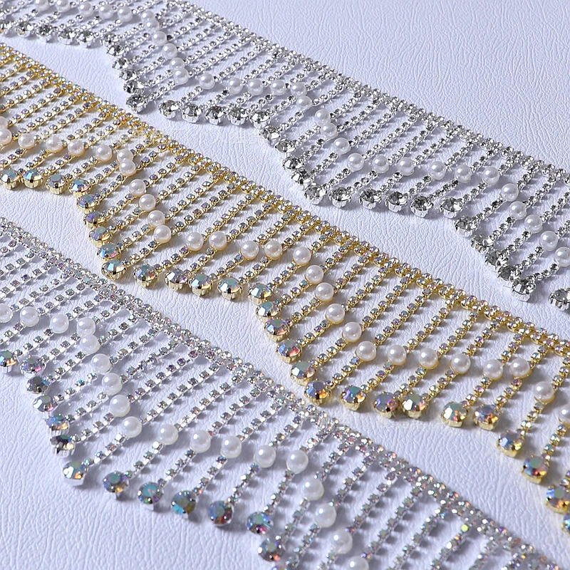 

90cm Rhinestone Pearl Tassel Chain AB Color crystal Irregularly Trimming Claw Chain Clothing DIY decoration Accessories