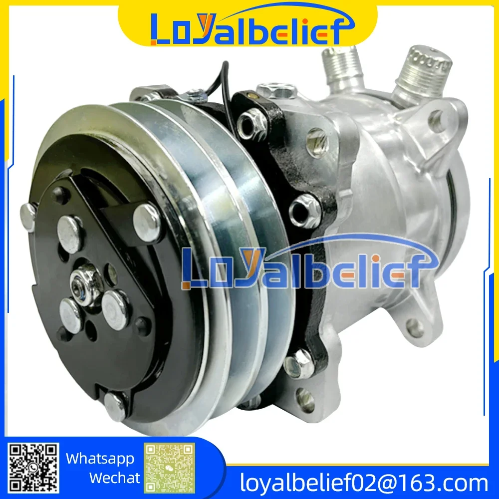 

AC Compressor For Tractor Excavator Heavy Duty Truck Hot Rod 12V 24V 2PK V Belt Pulley SD507 5H11 507