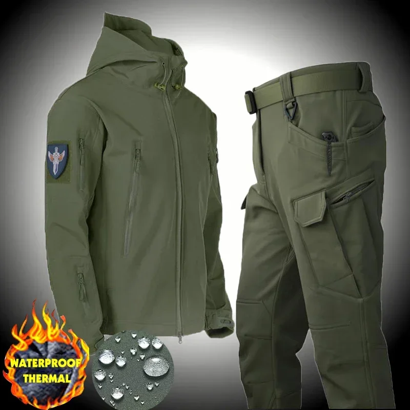 Fleece Herbst Militär Männer Jacke Wasserdichte Anzug Angeln Warme Wandern Männer Trainingsanzüge Set für Männer Jacken Anzüge Thermische Winter