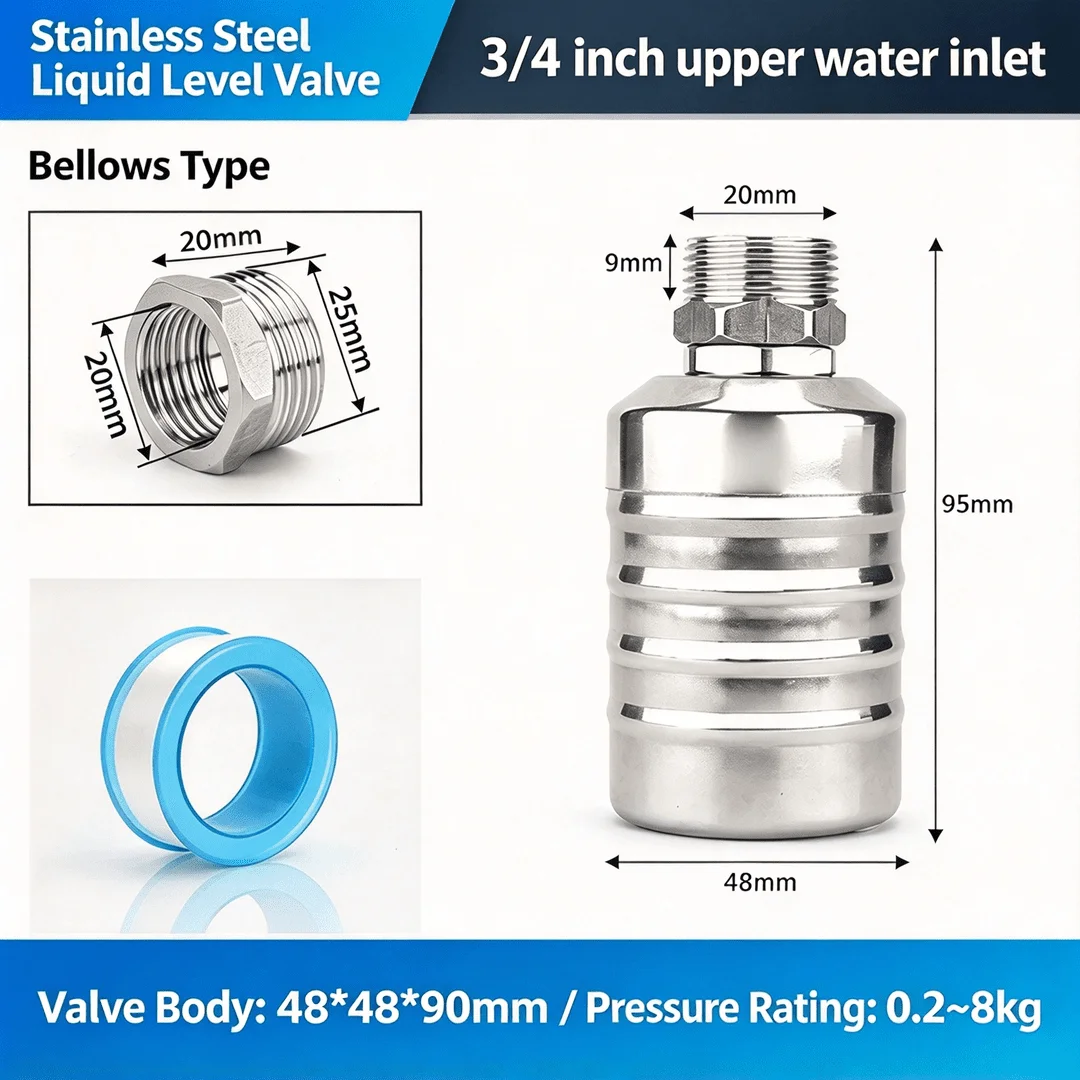 304 Edelstahl Automatisches Wasserstandskontroll-Schwimmerventil 1/2“ 3/4“ Automatische Abschaltung Mini-Schwimmerventil Ohne Stromversorgung Automatischer Wasserstandregler für Wassertanks und -türme – Detail 1