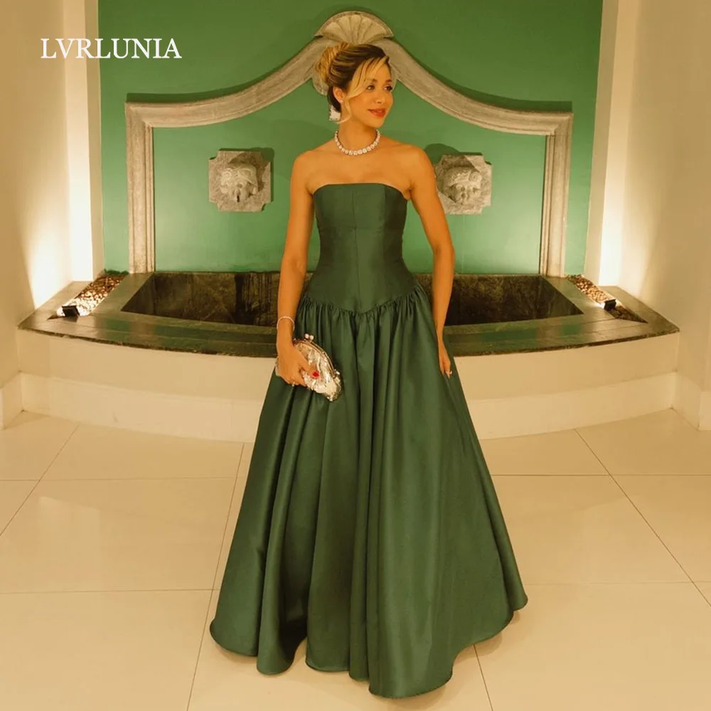 

LVRLUNIA Elegant Green Evening Dress فساتين سهرة Customized Strapless Sleeveless Party Dress A line Floor Length Event Dress