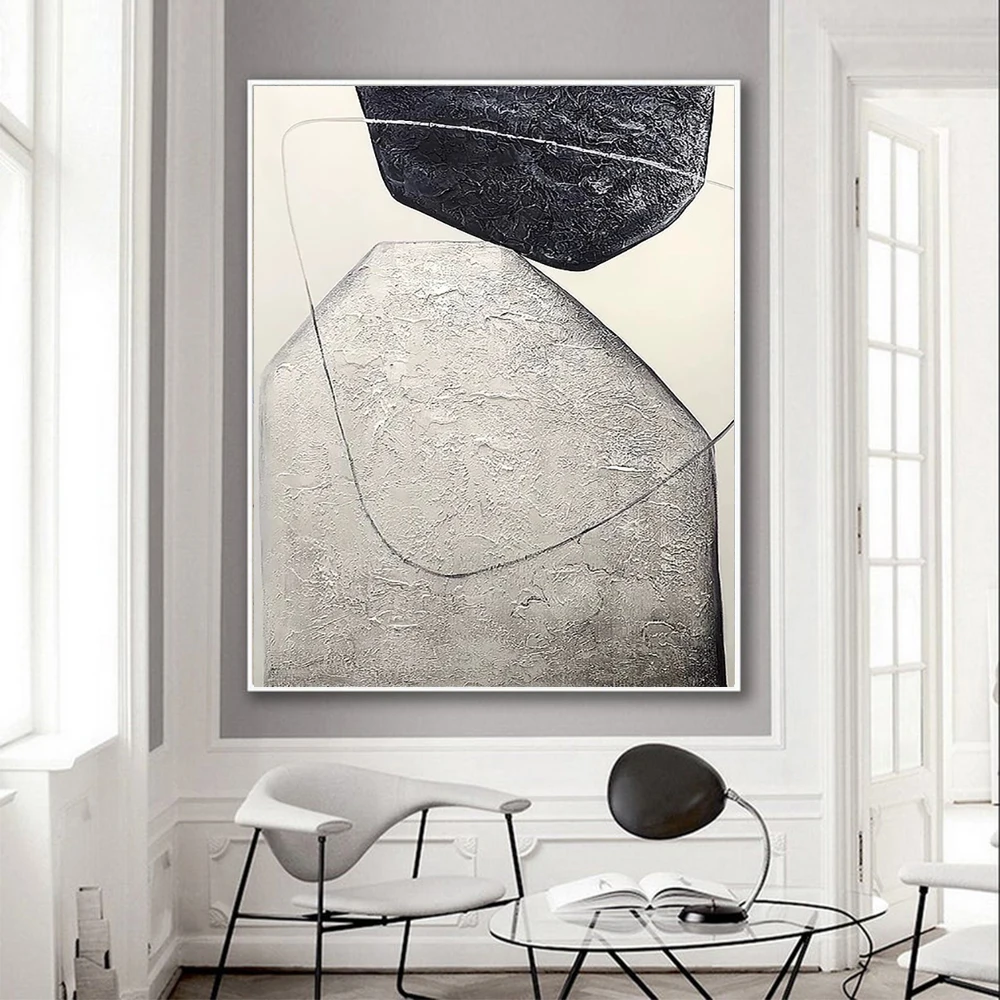 

Modern Canvas Wall Art Hand Painted Oil Painting Grey and Black Abstract Textrued Painting Large Size Wall Decorative Paintings