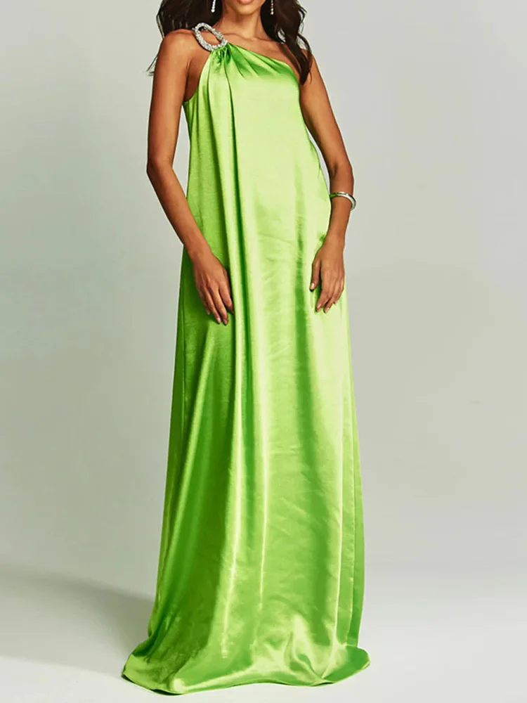 2025 um ombro sem mangas sólido vestido de férias elegante feminino primavera verão maxi vestido femme sexy sem costas vestido de festa