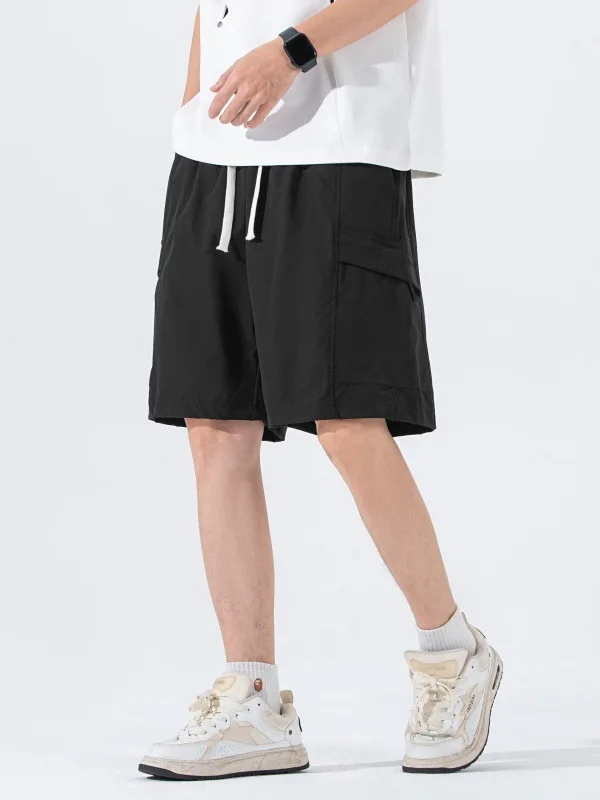 

Ice Silk Workwear Shorts Men's Loose Casual Straight Thin Breathable Five-Quarter Pants Summer Youth Polyester Fiber Shorts