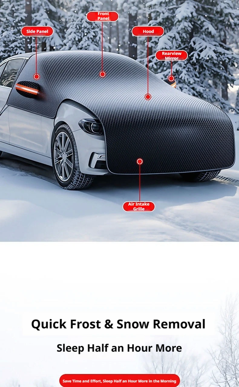 SEAMETAL Verlängerte 3-Fenster Auto-Windschutzscheiben-Schneeabdeckung Motorhaube Anti-Frost Anti-Eis Sonnenschutz mit 6 Befestigungsgurten für Limousine SUV – Detail 4