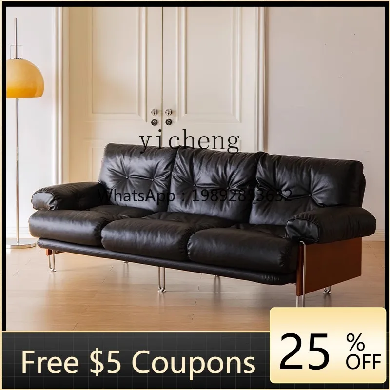 

H3-19 retro leather sofa home living room antique simple straight row leather sofa