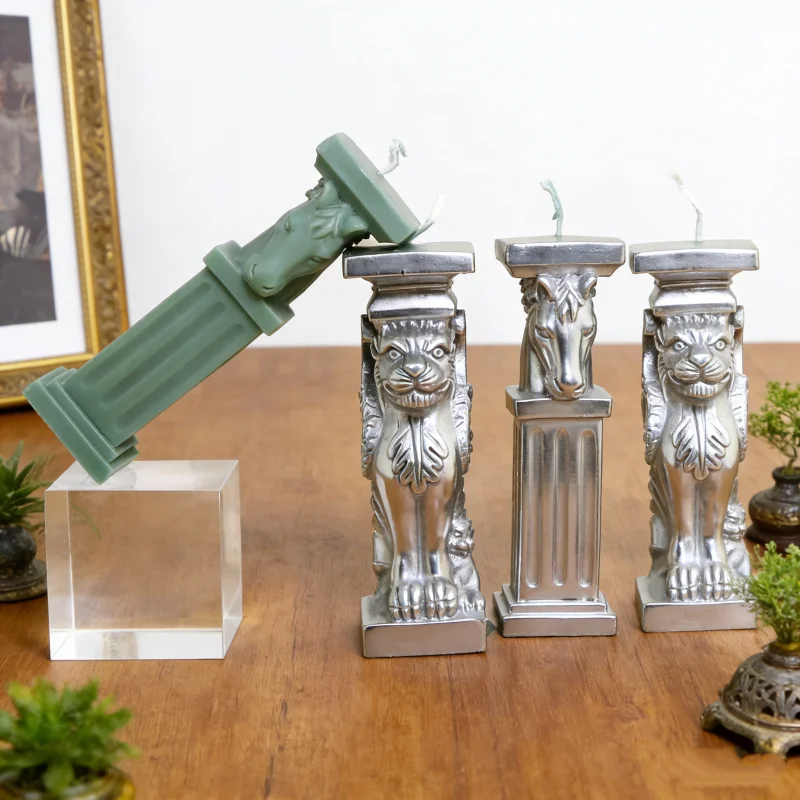 3D Exquisite Ancient Greek Column Silicone Candle Molds Intricate Horse & Sphinx Designs Soft Resin Aromatrhe Mold Luxury Decor