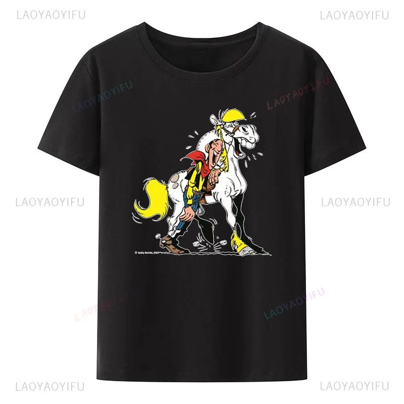 Tshirt Lucky Luke Dalton Jolly Jumper Daisy Town Fumetto Print Short Sleeve Tee Cotton Clothes for Men Clothing Camiseta Hombre