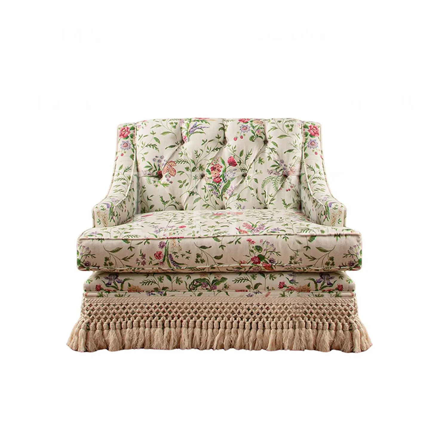 French printed fabric sofa small apartment living room lazy sofa American bedroom atmosphere solid wood double
