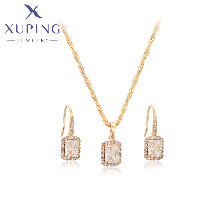 Xuping Jewelry Neu eingetroffen, goldfarben, rechteckig, Huggies-Ohrringe, Halsketten-Set für Frauen, Party, Geburtstag, Geschenk, X001245936 – Detail 9