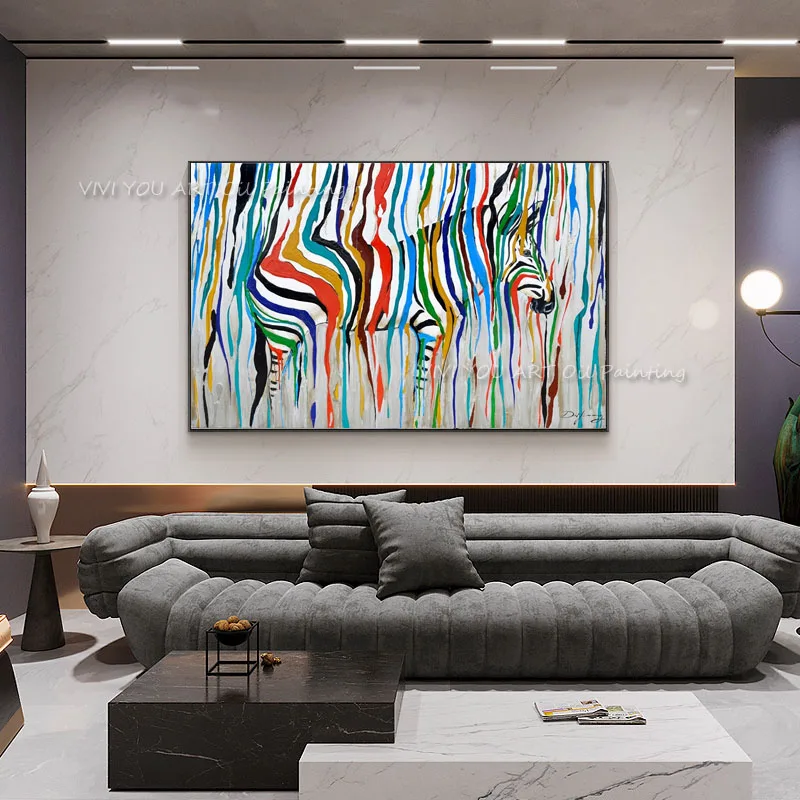 100% Handamde New Large Colourful Zebra Animal Wall Art Oil Painting On Canvas Home Lliving Room Bedroom Decoration