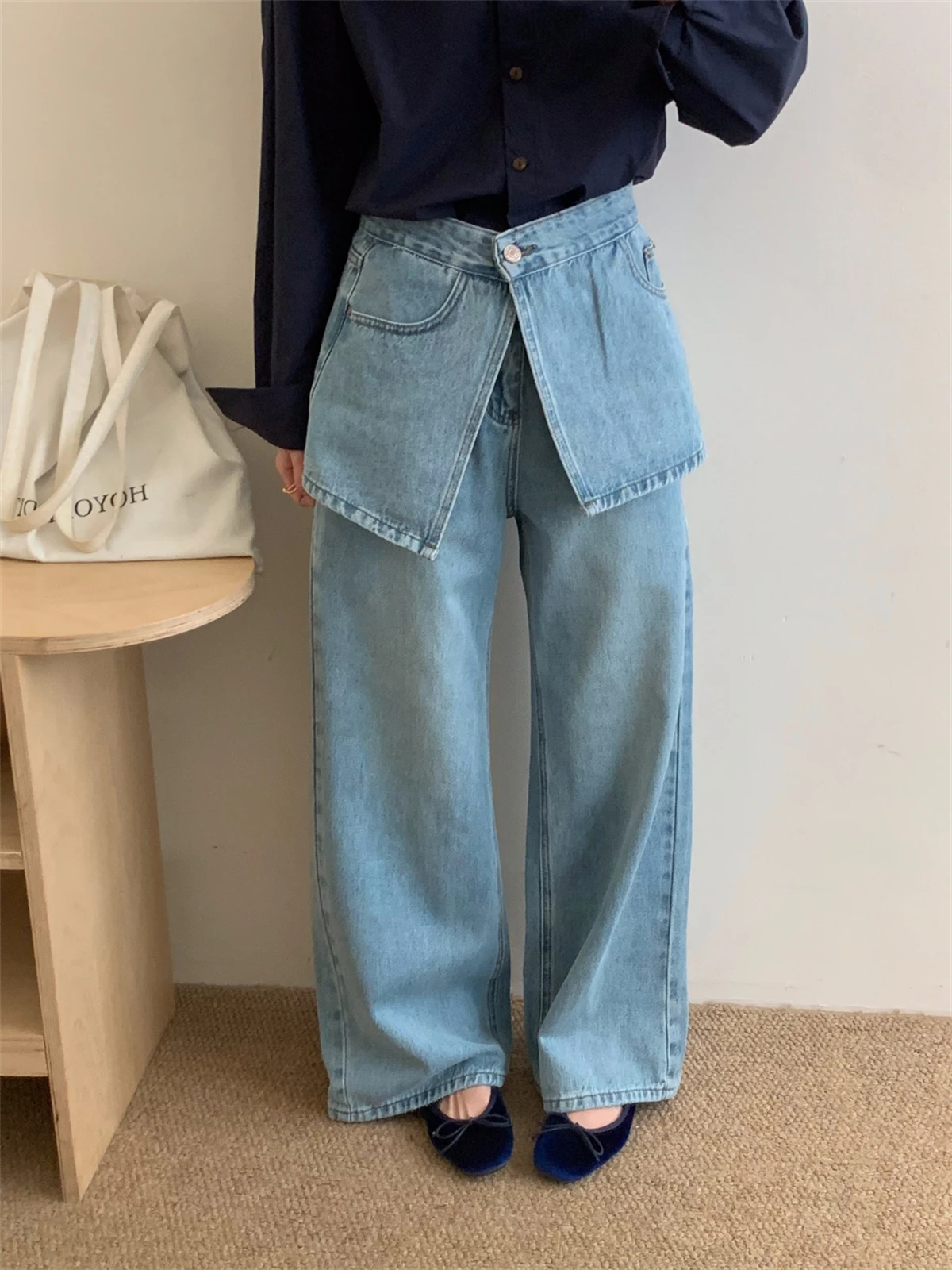 

Модные женские джинсовые юбки-брюки с высокой талией и съемными элементами, весна 2026, универсальные длинные брюки в корейском стиле