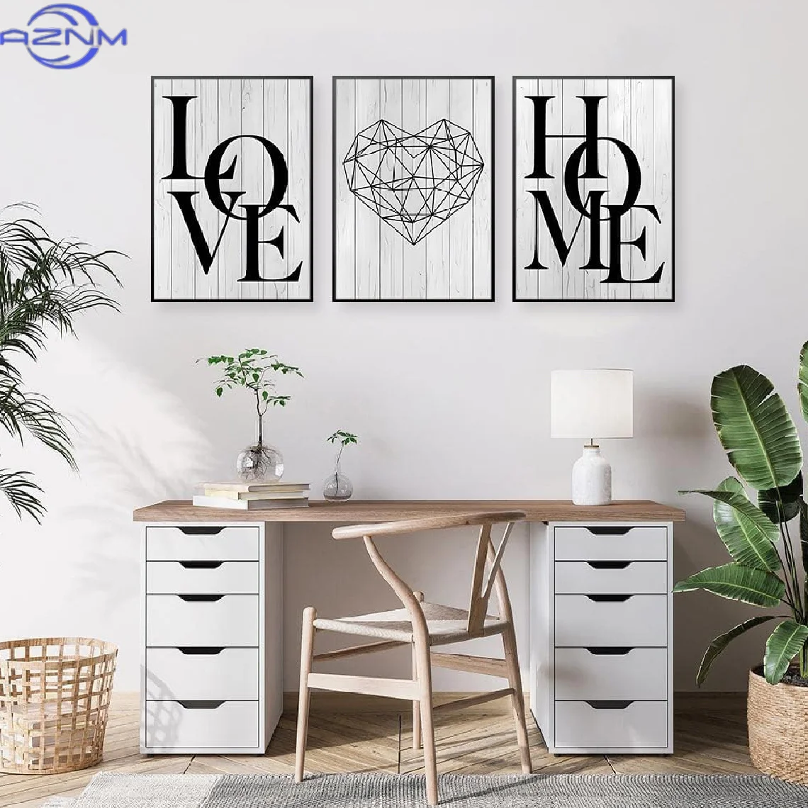 Juego de 3 pósteres vintage escandinavos con diseño de amor, arte de pared minimalista en blanco y negro con corazón y letras, decoración romántica para el hogar, F