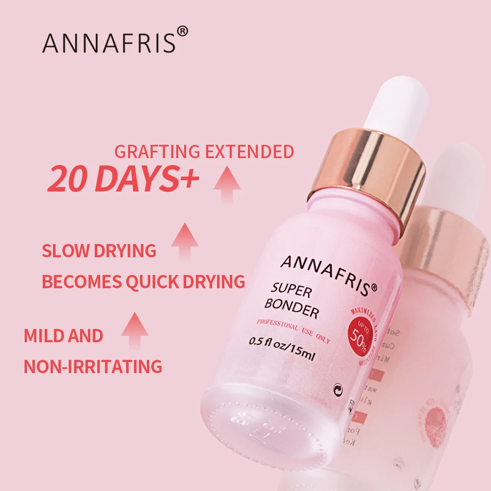 ANNAFRIS 10ml/15ml Lash Extension Super Bonder Quick Drying Long Last Grafting Eyelash Glue Cure Private Label Eyelash Adhesive