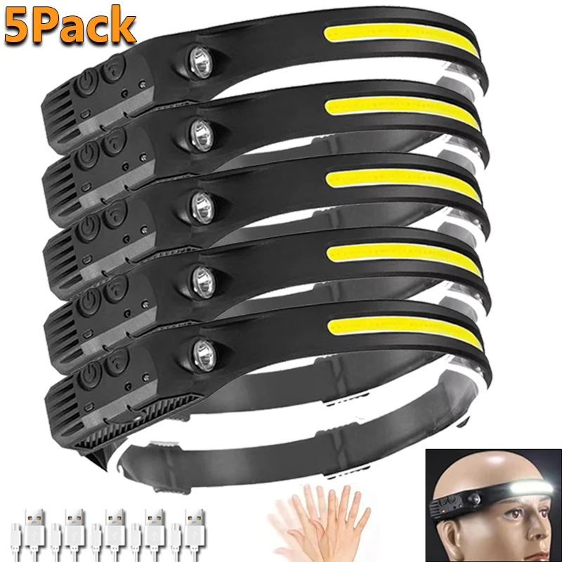 1 ~ 5 حزمة كشافات USB قابلة للشحن LED الاستشعار مصباح يدوي XPE + COB الشعلة التخييم مقاوم للماء المصباح ل فانوس الصيد #1