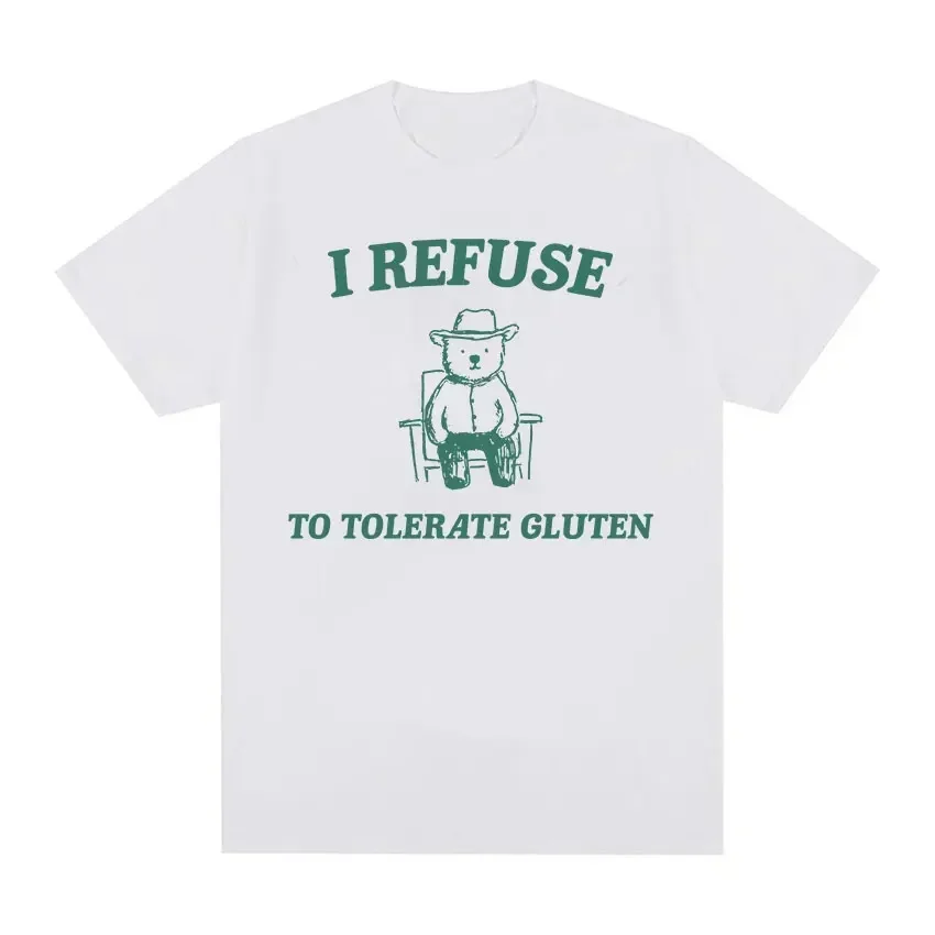 2024 four season t shirt I Refuse To Tolerate Gluten Funny Panda Meme T Shirts Men short sleeves pure cotton tops streetwear