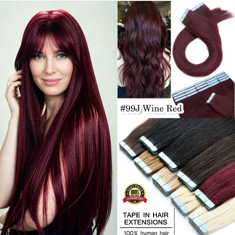 real-human-hair-tape-in-hairpiece-20pcs-20inch-99j-30-40g-quick-apply-for-daily-natural-look-reusable-wholesale