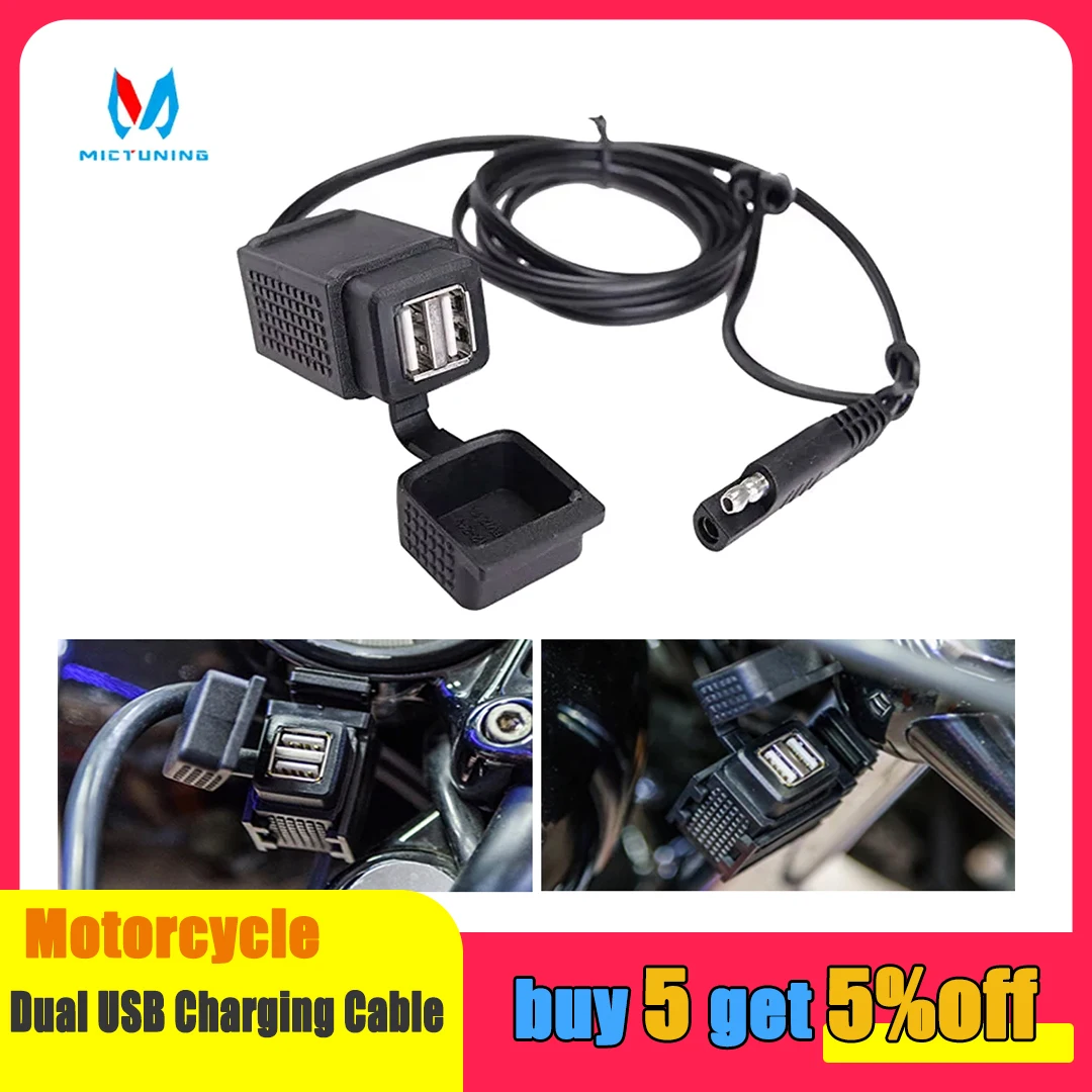 MICTUNING Universal 3.1A Dual USB Charger Adapter - All-round USB Socket Suitable for Charging 2 Devices for Motorcycle, Phone