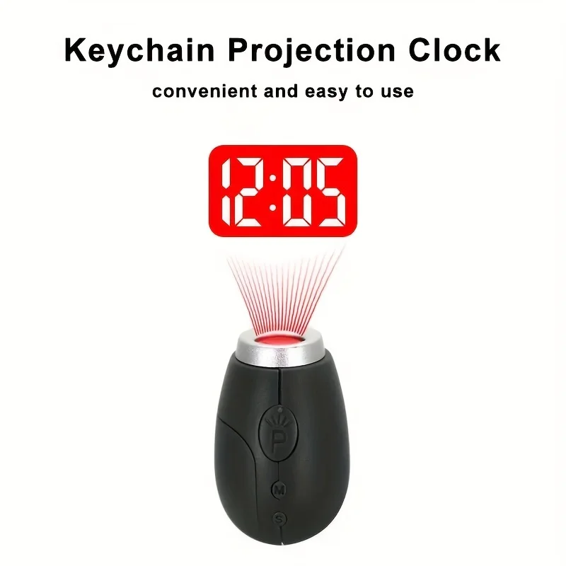 1pc Mini Portable Projection Clock Keychain with LED Digital Display Oval Plastic Alarm Clock