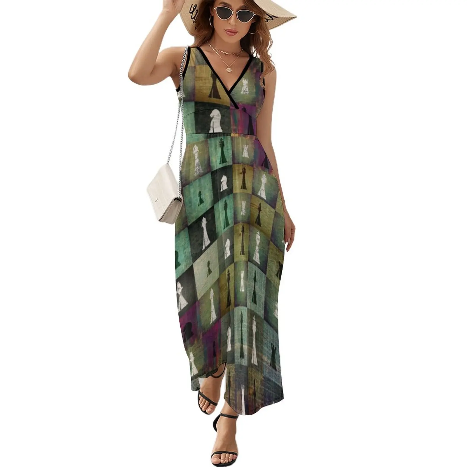 

Paint and PrintChessboard and Chess Pieces pattern Sleeveless Dress loose summer dress prom dresses