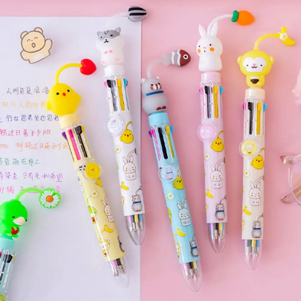 

Kawaii 8-цветная шариковая ручка с героями мультфильмов, креативная ручка для граффити, трехмерная ручка с цыпленком и обезьянкой, школьные канцелярские товары