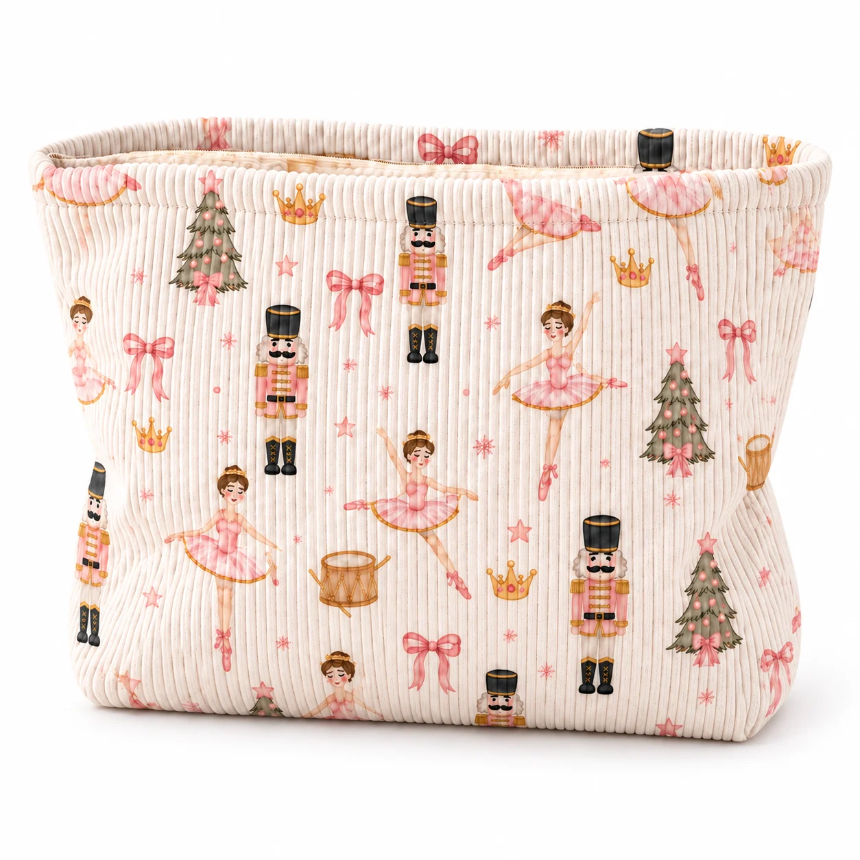 Makeup Bag Corduroy Cosmetic Pouch Ballerina Nutcracker Print Travel Toiletry Organizer Portable Women Storage Bag Makeup Case