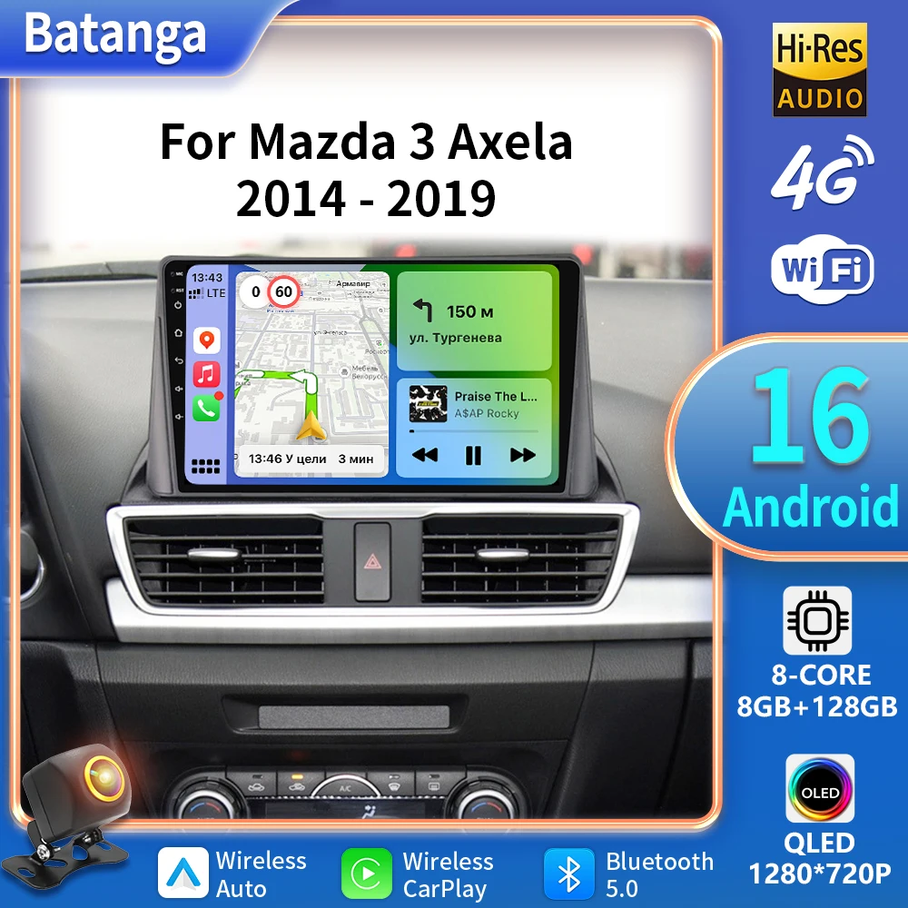 Android 16 Radio del coche para Mazda 3 Axela 2014 - 2019 reproductor de vídeo Multimedia navegación GPS vídeo estéreo Audio unidad principal 2DIN DVD