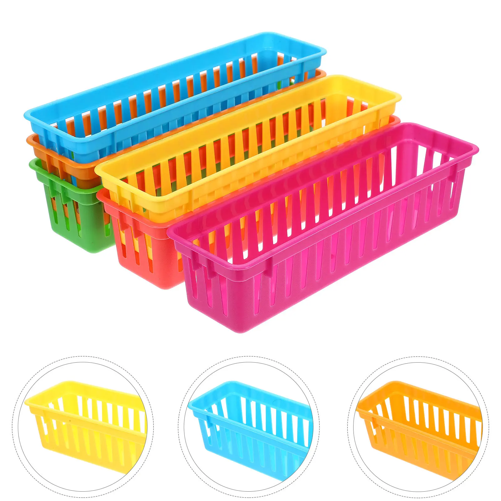 6Pcs Desk Storage Basket Pencil Holder Colored Stationery Organizer Classroom Office Desktop Storage Box for Cosmetics Jewelry