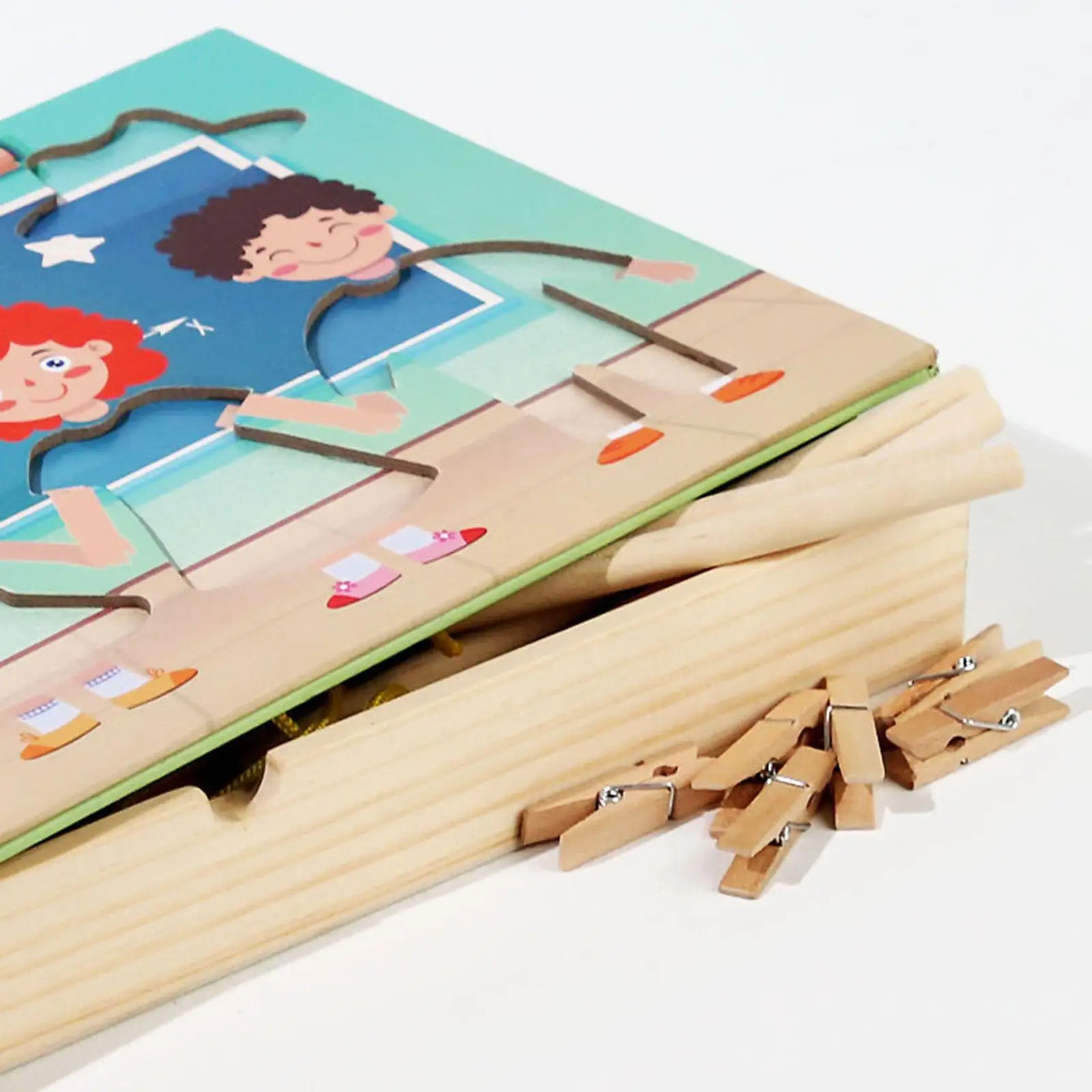 Wooden Dress up Puzzles Durable Learning Activities Drying Clothes Matching Game Pretend Play for Boys Girls Kids Gifts view 3