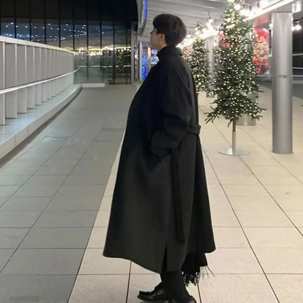 معطف صوفي للرجال على الطراز الكوري معطف صوفي مزدوج الصدر متوسط الطول موضة ربيع 2024 معطف واق من المطر معاطف صوفية مقاومة للرياح #4