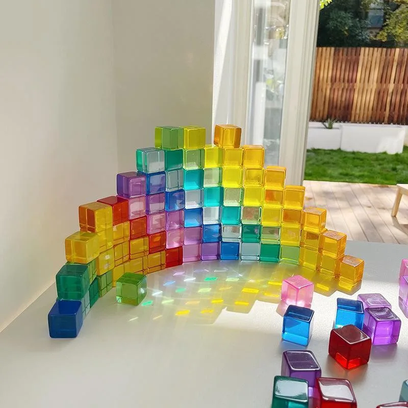20-98 peças cubo acrílico de cristal arco-íris empilhados blocos de pedras preciosas para que as crianças aprendem blocos de construção sensoriais coloridos