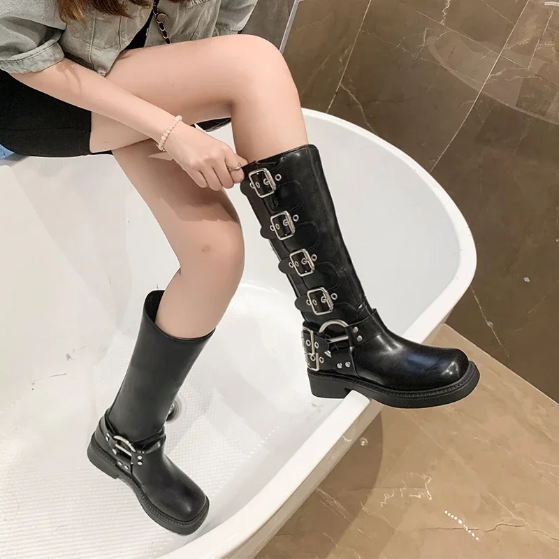 Brown Doc Marten Boots Women 2024 New women's shoes Retro knee-high boots Cowboy Western Knight