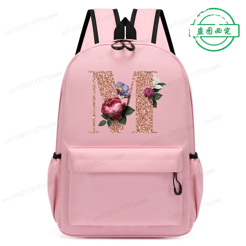 Cute Rose Gold Letter A~Z Kawaii Back To School Backpack for Girl Boy Children Rucksack Fashion Casual School Bags Birthday Gift