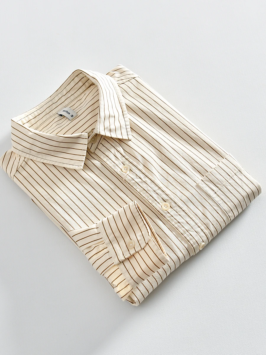 

Fashionable Cotton Long Sleeve Men's Shirt Comfortable Washed Pure Cotton Casual Loose Striped Shirt for Autumn Season