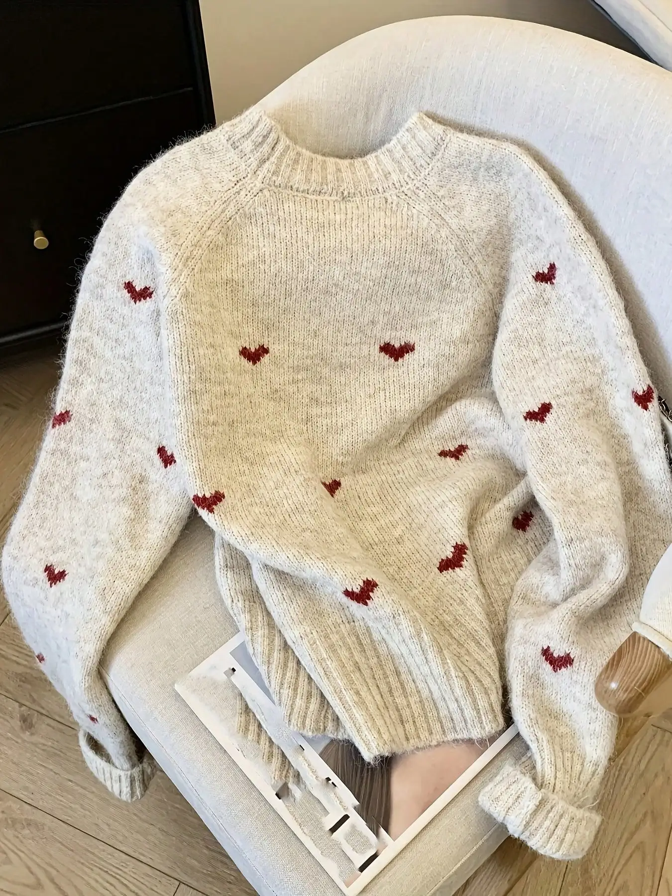 New Plus Size Fall Winter Comfortable Heart Pattern Sweater Long Sleeve Pullover Round Neck Top Korean Popular Women's Clothes image 2