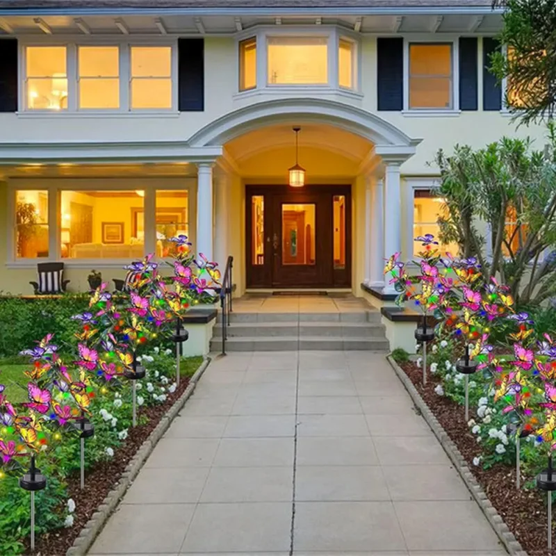 Solar Landscape Lawn Yard Light Butterfly Garden Light Outdoor Solar Stake Light Changing