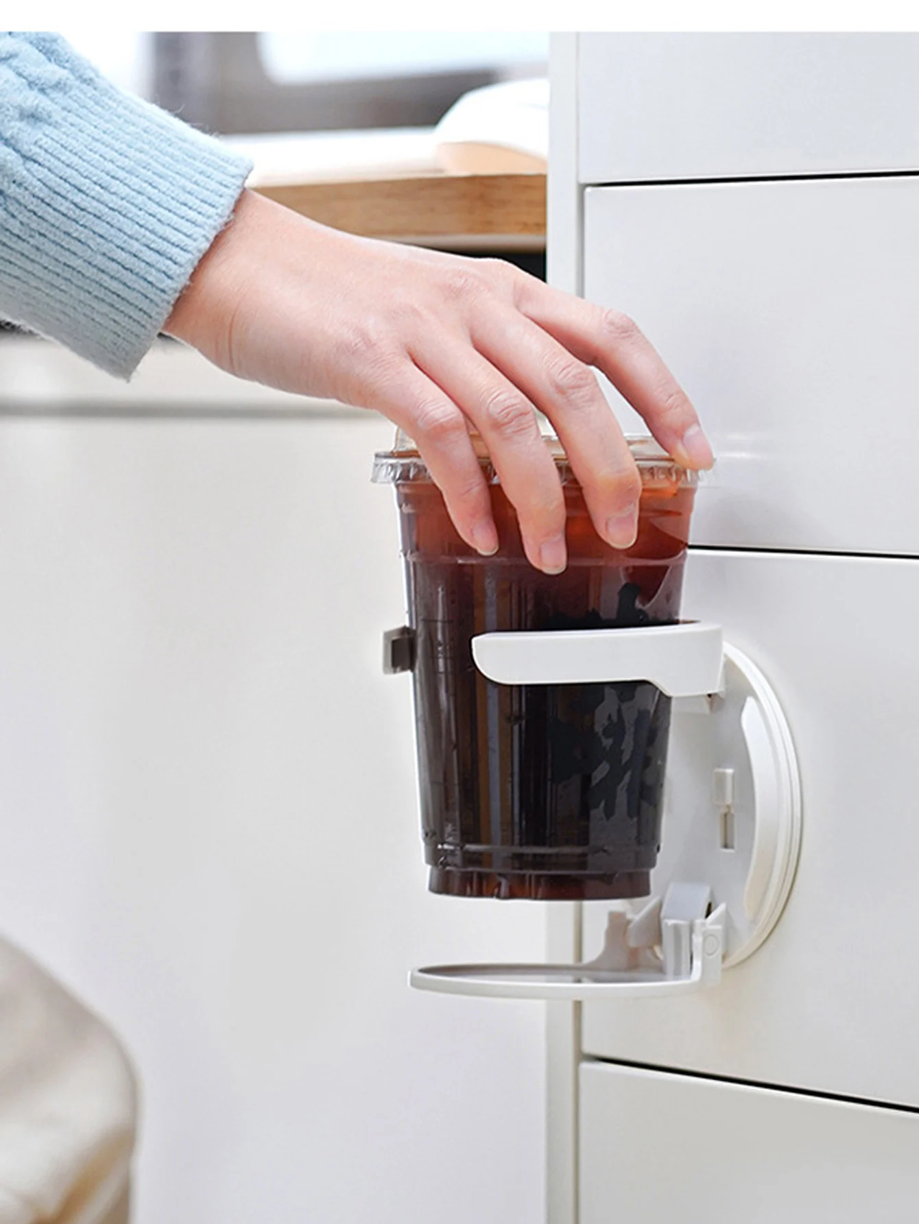 1Pcs No Punching Folding Cup Holder Office Desk Cabinet Door Coffee Storage Rack Home Dormitory Wall Mounted Cup Holder