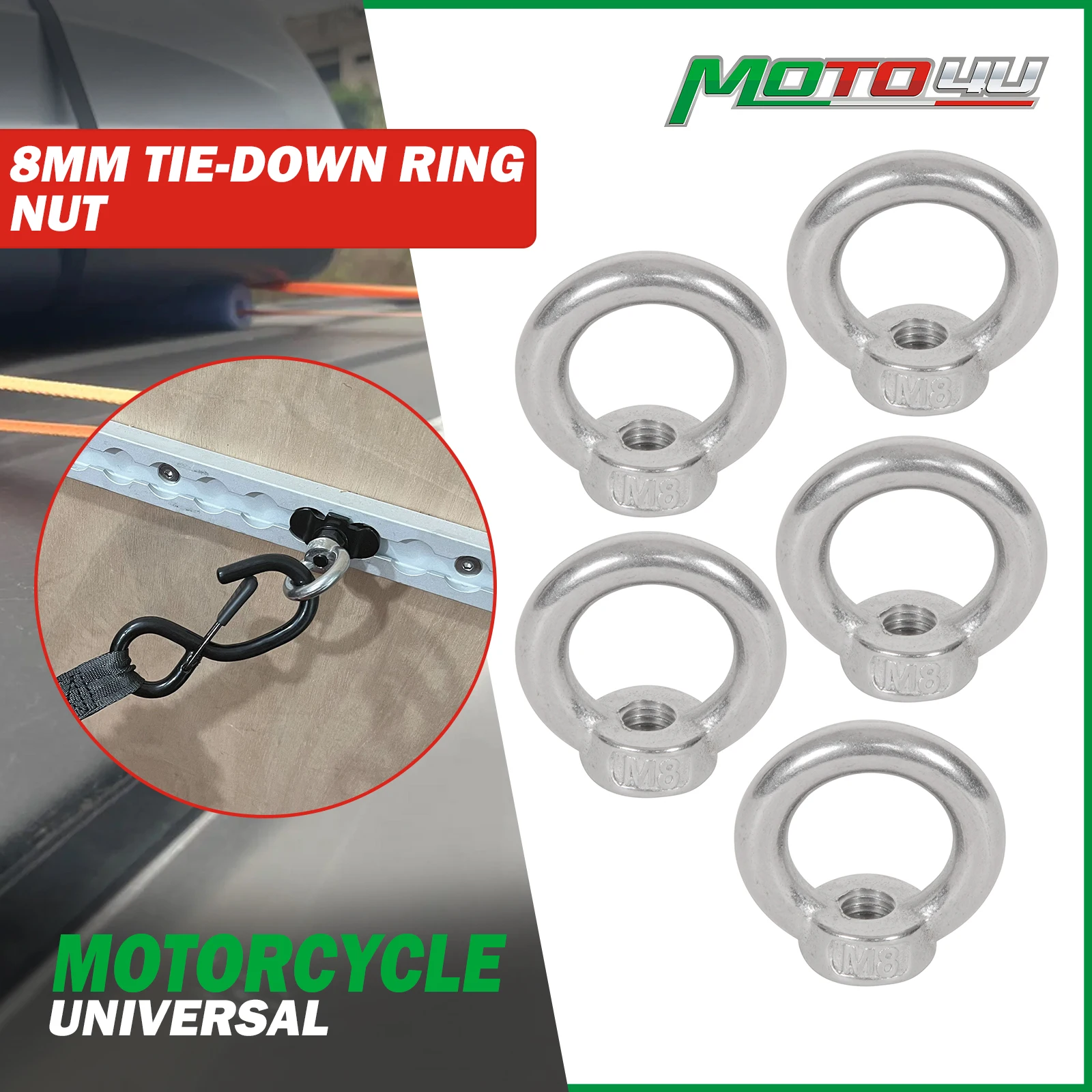 

5PCS Tie-Down Screw Hook 8MM Ring Nut Airline Rail Track Rope Kit Anchor Point Accessories For Truck RV ATV Van Tie Down Straps