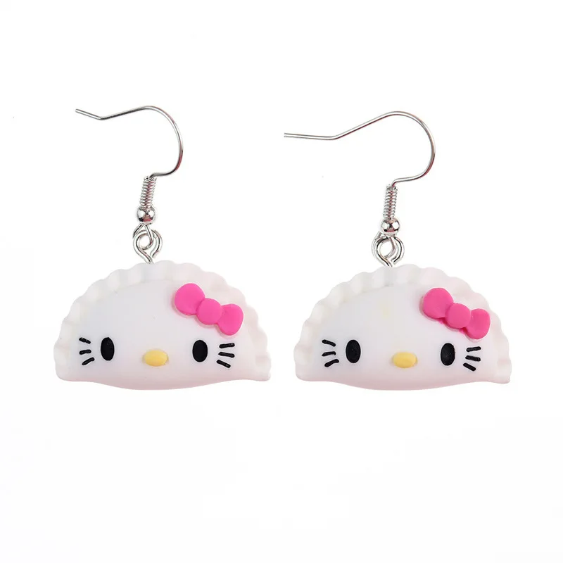 Sanrio Cartoon Character Cinnamoroll Hello Kitty Stud Earrings Resin Dumplings Earrings Fashion Students Anime Accessories Gift