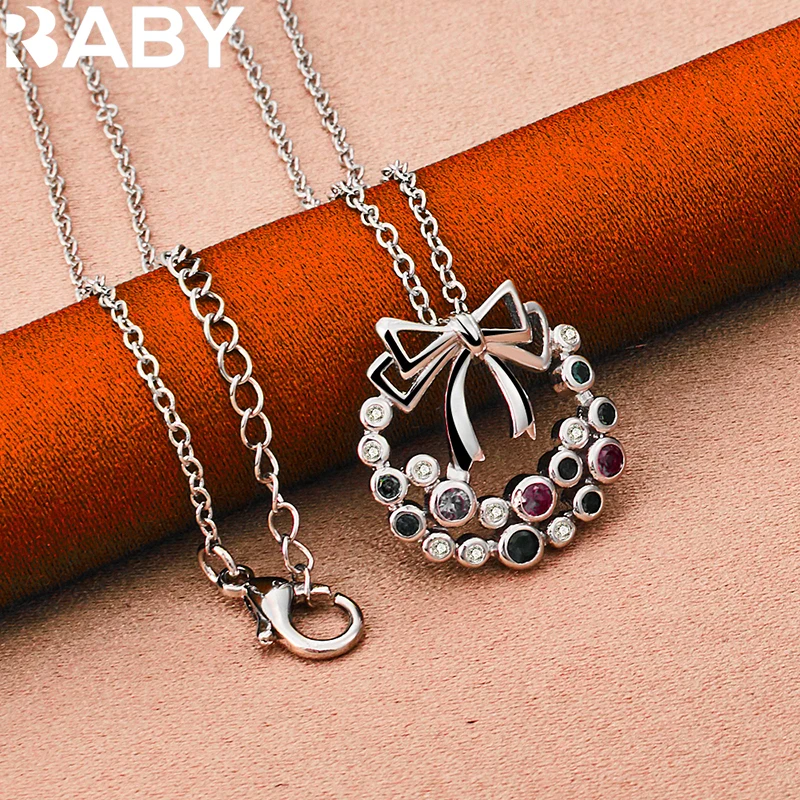 

URBABY 925 Sterling Silver 16-30 Inch Chain Colorful AAA Zircon Pendant Necklace For Women Wedding Party Fashion Charms Jewelry