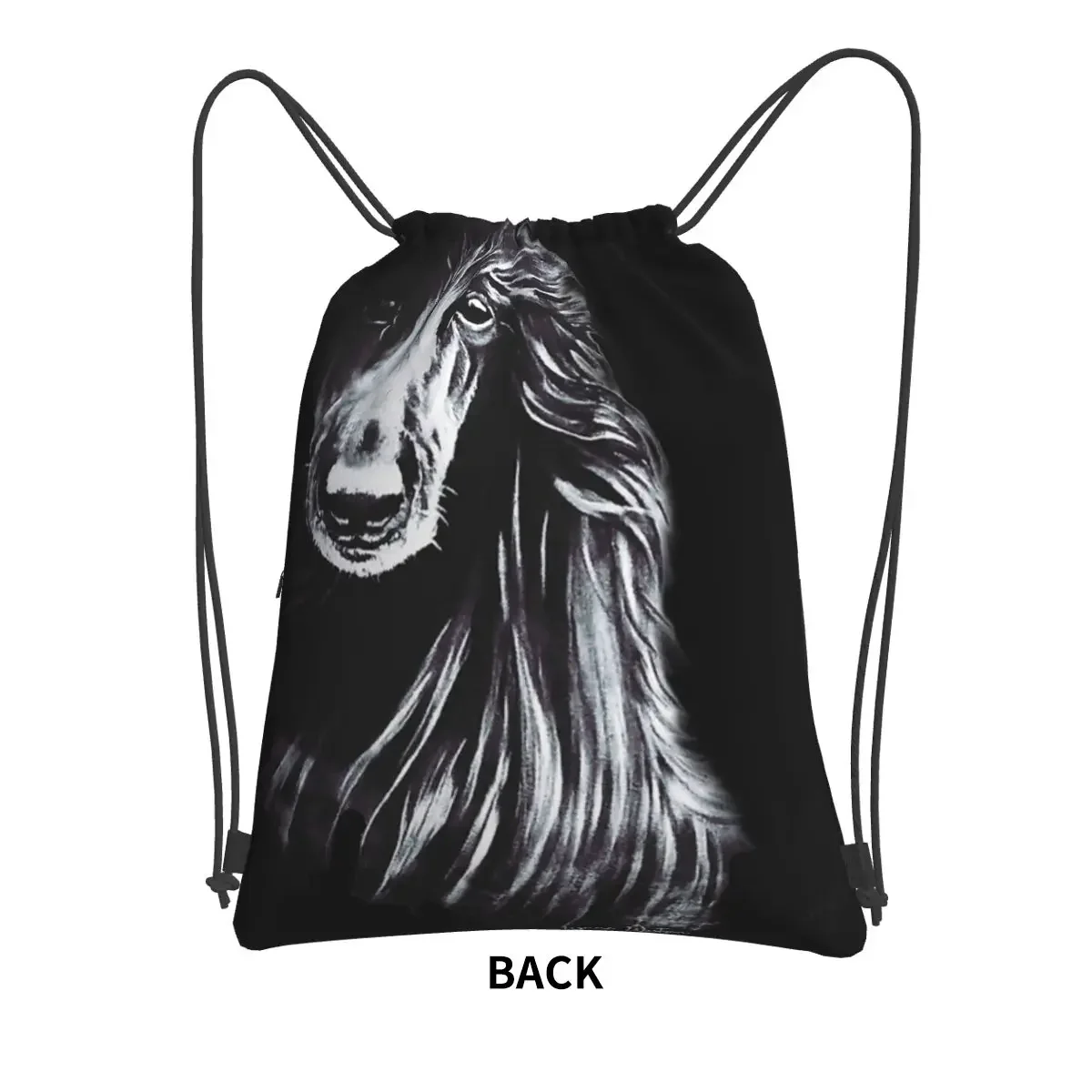 Afghan In Shadows Black Afghan Hound Portable Backpacks Drawstring Bag Drawstring Bundle Pocket Sundries Bags For Travel Sport