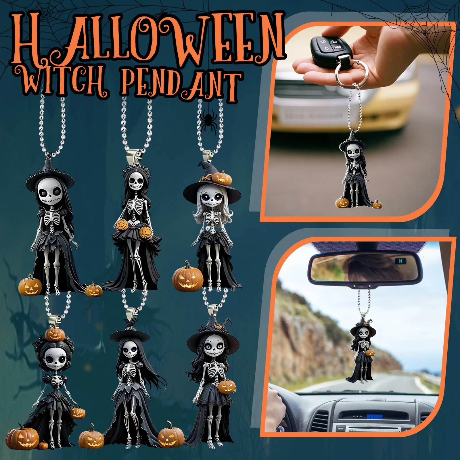 

2D Acrylic Pendant Halloween Ghost Witch Festival Pendants Acrylic Flat Car Interior Pendant Halloween Party Decoration