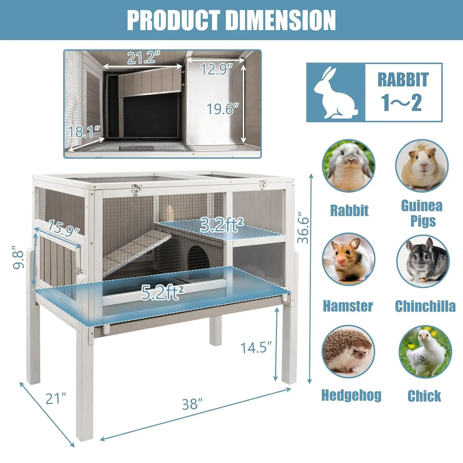 Elevated Guinea Pig Cage with Detachable Legs, Wooden Habitat, Customized 2