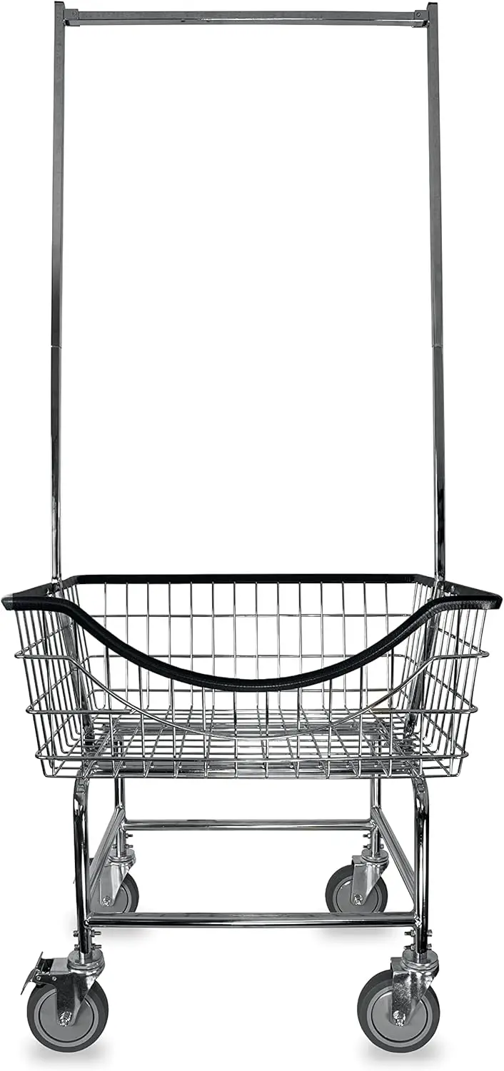 Brother Commercial Laundry Cart with Dual Pole Rack 3.25 Bushels (Chrome Commercial Grade Finish)