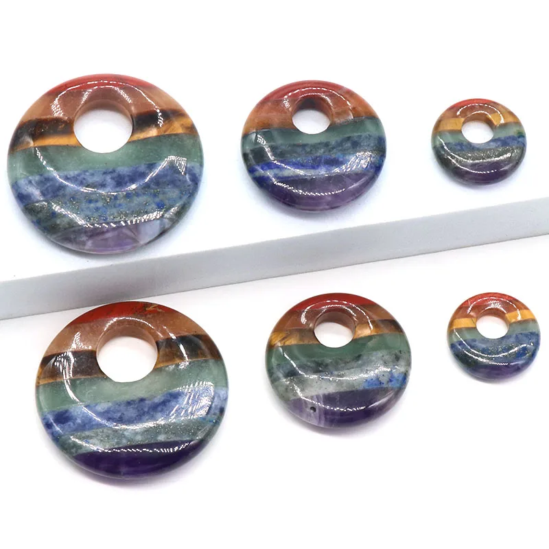 7 Chakras Big Hole Beads Pendant Natural Gemstone Crystal Pendants Charms for DIY Necklace Earring Jewelry Making Accessories