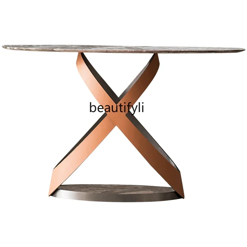 

D80 Italian light luxury entrance table corridor entry luxury stone end view table designer minimalist semicircular entrance tab